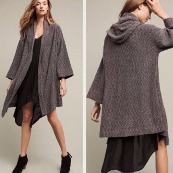 Anthropologie Saturday Sunday Metallic Knit Ingleside Gray Open Front Cardigan - Picture 1 of 7